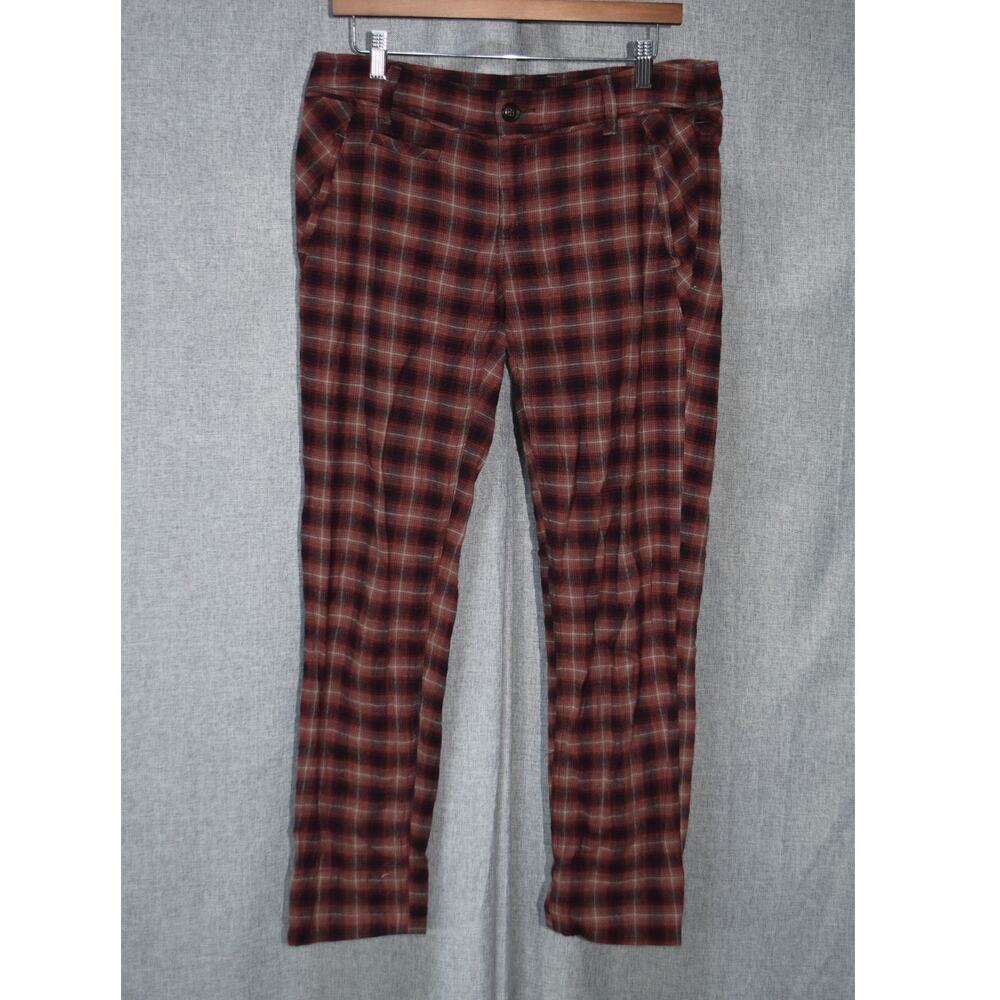 Free People Burgundy Plaid Slim Fit Pants 6